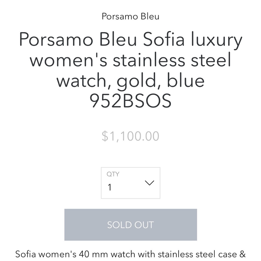 Porsamo Bleu “Sofia” Gold-Tone Watch with Blue Dial - Picture 6 of 8